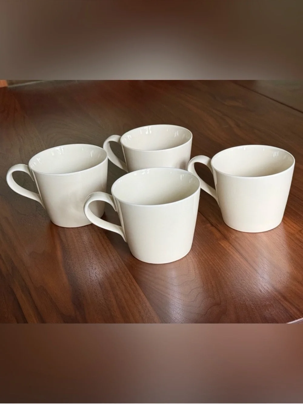 Crate & Barrel Set of 4 White Ceramic Coffee Mugs 12 oz Modern Cream Ivory